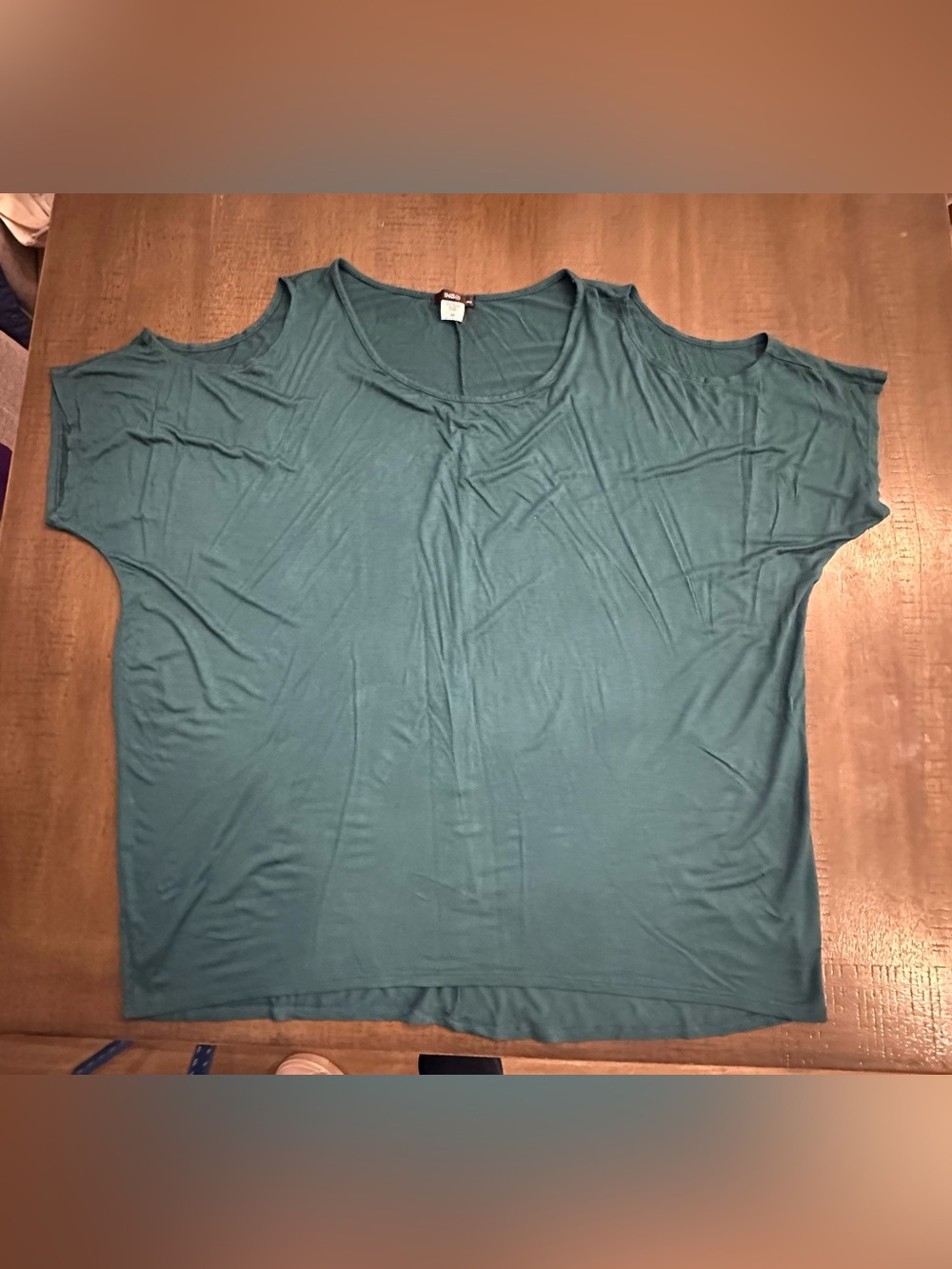 Ing Teal Cold-Shoulder Short Sleeve Top